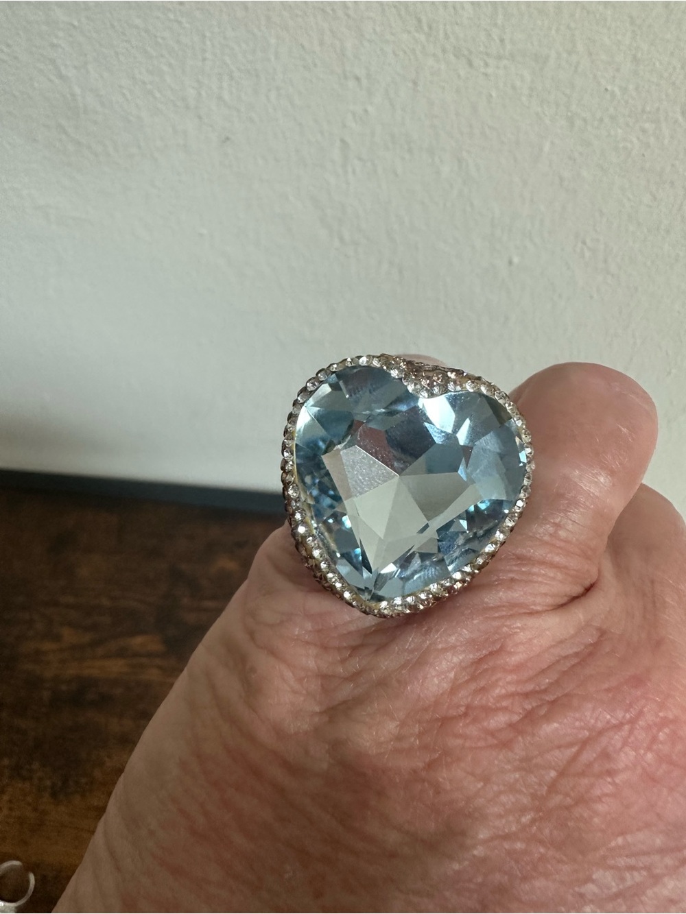Heart Shaped Blue Gray Crystal Statement Ring - Adjustable